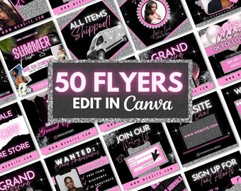 Social Media Templates, Instagram Post Flyers, Editable Canva Templates for Business, Pink and Silver Social Media Posts Quotes.