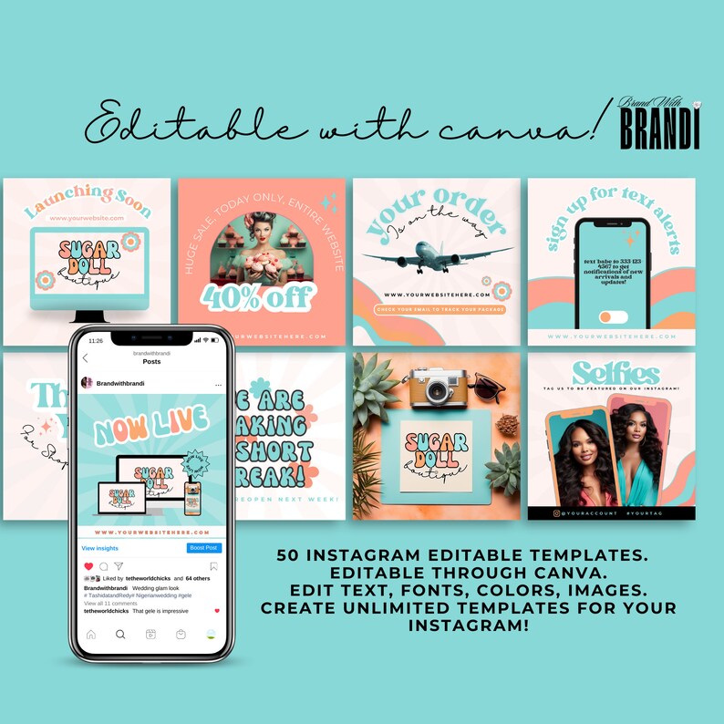 Instagram Post Template Bundle - 50 Canva Editable Social Media ...