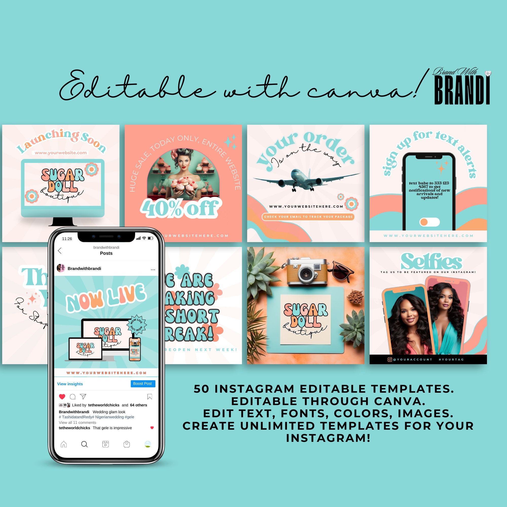 Instagram Post Template Bundle - 50 Canva Editable Social Media ...