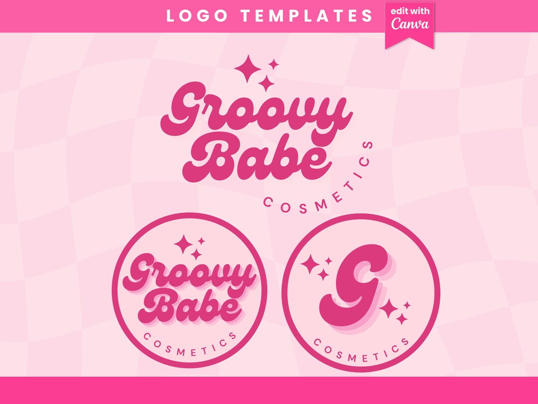 Pink Groovy Retro Logo Bundle – Editable Canva Logo Template – Funky ...