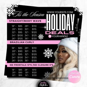 Hair Bundle Flyer, Hair Bundle Price List, Editable Canva Template, DIY Hair Price list Flyer, Christmas Sale Flyer, Winter Hair Sale Flyer