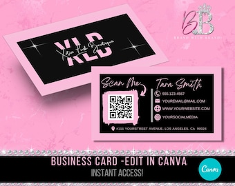 May include: A pink and black business card with a QR code, contact information, and the text "Scan Me" and "Tarn Smith". The card also includes the text "Xotic Lush Boutique" and "Brand With Brandi".