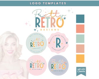 Retro Logo Design - Editable Canva Logo Template - DIY Groovy/Funky Logo Set - Hippie Boutique Logo - Retro Branding Set - Bakery Logo