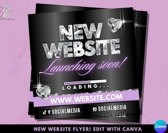 Ulotka informująca o uruchomieniu witryny, edytowalny szablon Canva, nowa ulotka informująca o witrynie, ulotka informująca o nowościach, ulotka DIY, ulotka informująca o rzęsach/włosach/paznokciach/salonie, nadchodzącym salonie