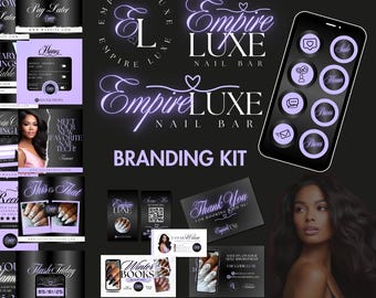 Nail Salon Branding Kit, Nail Logo Design, Beauty Branding Package Editable in Canva - Makeup, Lash, Hair Salon Social Media Templates