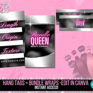 Hang Tags Template, Bundle Wrap Template, Hangtag Premade Template, Bundle Wraps DIY, Hair Tags, Hair Wrap