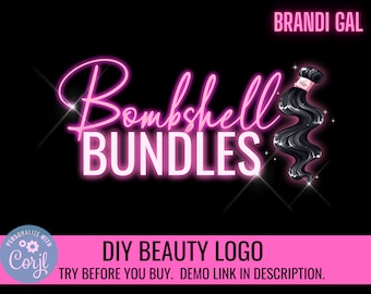DIY Hair Bundles Logo, Do it Yourself Hair Logo, Luxury Logo, Glam Logo, Glitter Logo, Premade Beauty Logo, Hair Bundle DIY Logo