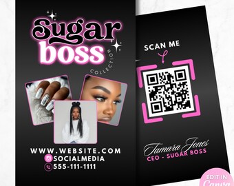 Business Card Template for Nail, Beauty, Lash, Makeup, Hair Salon, Editable Canva Design with QR Code