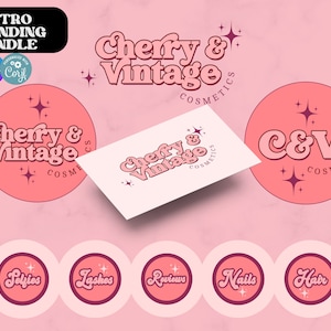 Retro Boho Logo Branding Kit: Editable DIY Cosmetics Brand Set