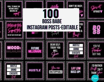 100 Girl Boss Instagram Quotes, Beauty Instagram Templates, Lash/Hair/Nail/Beauty Canva Templates, Editable Quotes