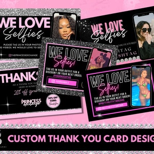 Custom Thank You Card Design, Feminine Marketing Card Design, Glam Postcard Design, Canva Template, Hair/Lash/Nail Package Insert Design