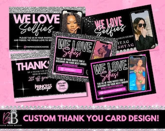 Custom Thank You Card Design, Feminine Marketing Card Design, Glam Postcard Design, Canva Template, Hair/Lash/Nail Package Insert Design