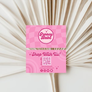 Retro Business Card, Pink Business Card Template, Canva DIY Business Card, Editable Business Card, Retro Stationary Branding, 70&#39;s branding