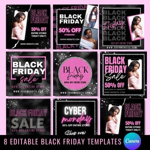 Black Friday Flyer, Black Friday Social Media Templates, Cyber Monday Editable Template, Hair/Lash/Nails Black Friday Sale Flyer, Pink