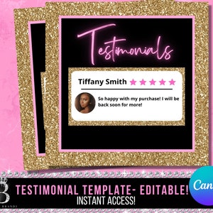 Kunden Feedback Flyer, Bearbeitbare Testimonials Flyer, Produktbewertung DIY Canva Vorlage, Instagram DIY Kundenbewertung Vorlage