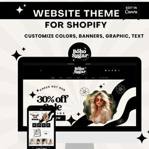 Retro Shopify Theme – Boho Sugar – Premade Shopify Website Template – Editable Canva Banners – Boutique Ecommerce Design