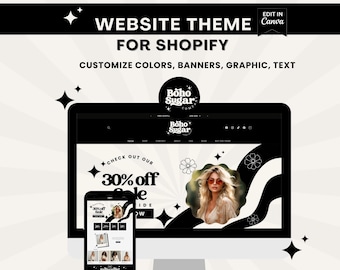 Retro Shopilly Theme - Boho Sugar - Vorgefertigte Shopilly Website Vorlage - Bearbeitbare Canva Banner - Boutique E-Handel