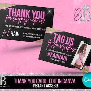 Dankeskarten-Design, Neon-marketing-Karte, Bearbeitbare Dankeskarte, Gold-Dankeskarte-Haar, Wimpern, Nägel, Bundles, Salon, Beauty-Postkarte