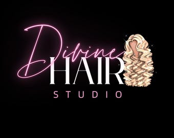 Szablon logo DIY dla salonu fryzjerskiego, logo peruki, logo przedłużania włosów, logo pakietów, projekt logo fryzjera edytowalny w Canva, marka kosmetyczna