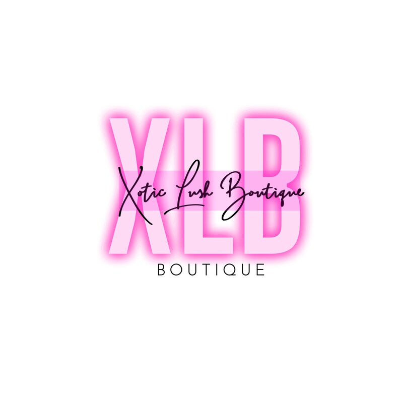 May include: Pink neon sign with the letters "XLB" and the text "Xoctic Lush Boutique" in black cursive script. The text "BOUTIQUE" is written in black below the neon sign.