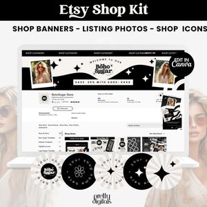 Etsy Shop Kit Templates - Etsy Shop Banner Templates Canva - Etsy Branding Kit - Etsy Store Listing Design - Boho/Retro Editable Templates