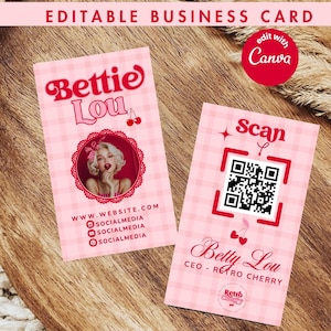Coquette Business Card Template: Retro Cherry Design (Editable in Canva)