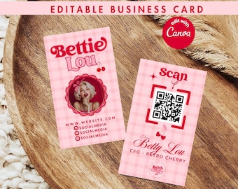 Coquette Business Card Template: Retro Cherry Design (Editable in Canva)