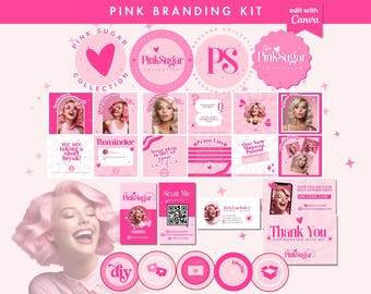 Kit de marca rosa para pequeñas empresas, plantillas editables de Canva para Instagram, diseño de marca femenino y moderno para panadería y belleza.