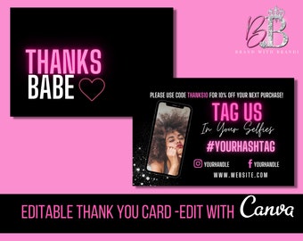 Thank You Card Design, Edit Yourself Neon Thank You Card Template, Lashes- Hair- Nails- Cosmetics- Boutique