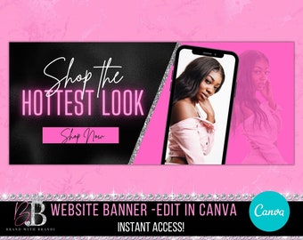 Website Banner, DIY Web Banner, Neon Glitter Website Banner, Editable Website Banner, Canva Editable Web Banner, Hair Web Banner