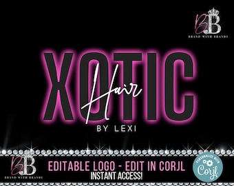 Hair Boutique Logo Design, Premade Beauty Logo Design, Pink Neon Logo, DIY Logo Design, Hair Logo, Lash Logo Design, Hair Extension Logo