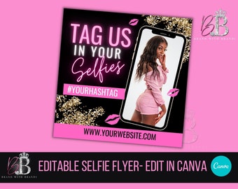 Social Media Flyer, Selfie Card, DIY Instagram Flyer, Selfie Cam, Instagram Template, DIY E-Flyer, Neon Gold Beauty Flyer