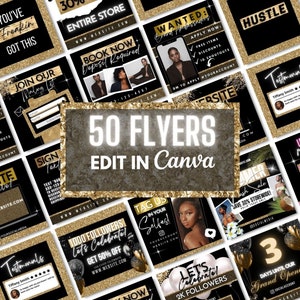 Social Media Templates, Instagram Post Flyers, Editable Instagram Posts, Gold Glam Nail, Lash, Hair Boutique DIY Social Media Flyers