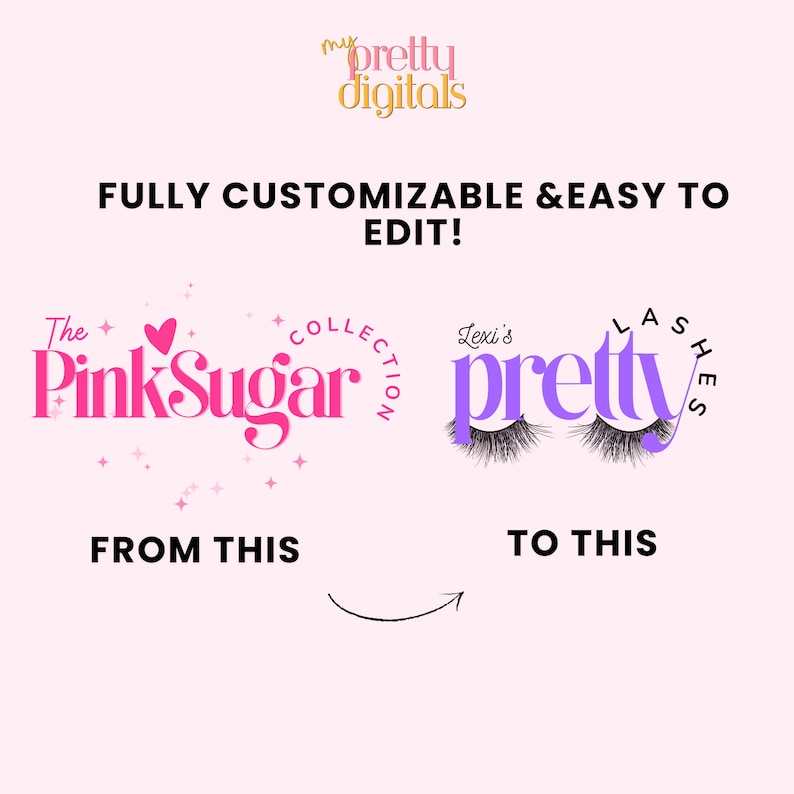 Retro Logo Design - Editable Canva Logo Template - DIY Pink Logo Set ...