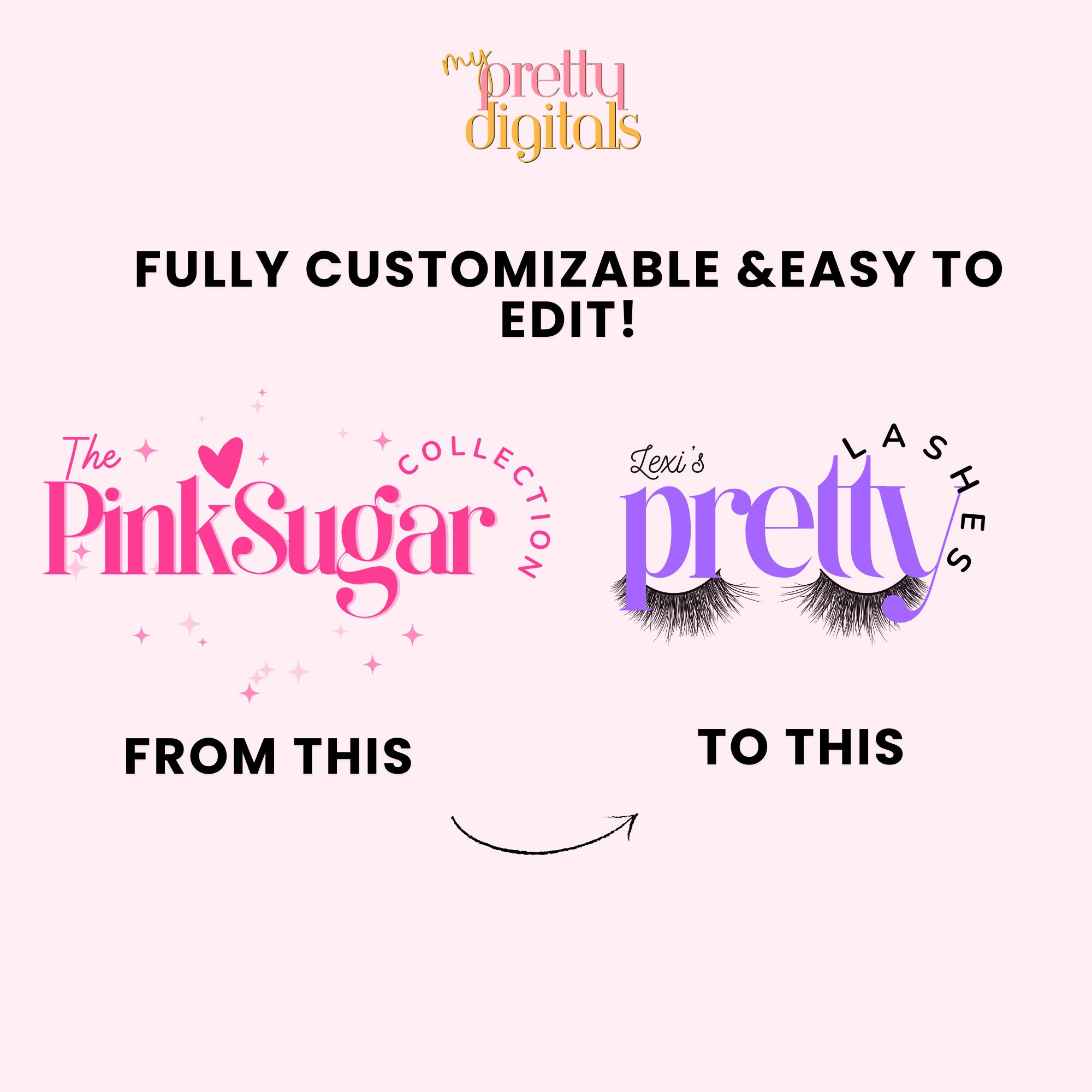 Retro Logo Design - Editable Canva Logo Template - DIY Pink Logo Set ...