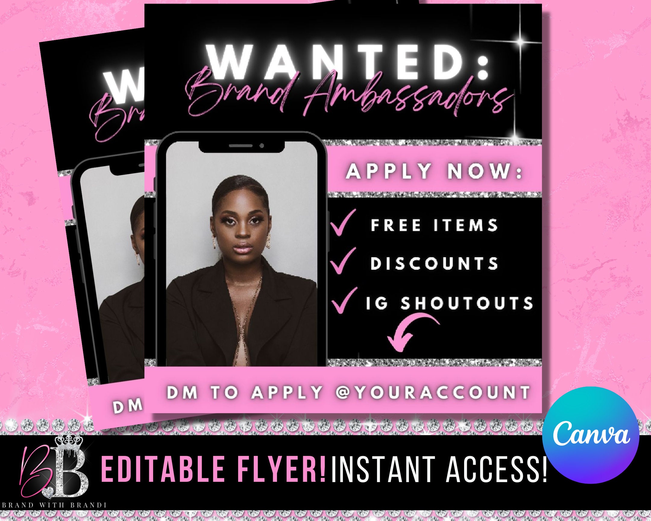 Brand Ambassadors Flyer, Brand Ambassadors Wanted, Flyer, Digital Flyer, Canva Flyer, Influencer Flyer, Editable Canva Template