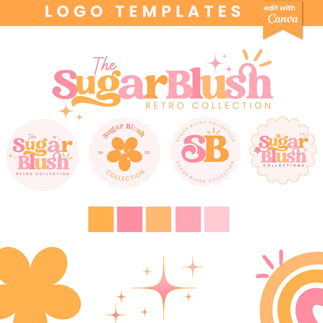 Editable Canva Logo Template Retro Logo Design DIY Colorful Boho Logo ...