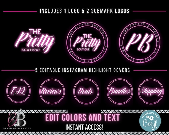 Pink Neon Logo Design: Boutique Branding Kit (Digital)