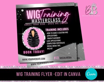 Hair Training Flyer, Canva Social Media Flyer, Wig Class Training, Beauty Class Flyer, Instagram Template, DIY E-Flyer