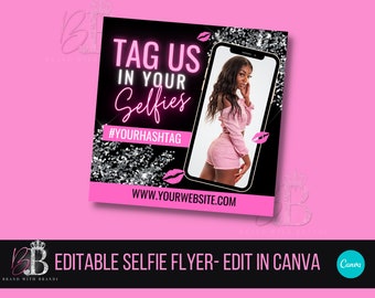 Selfie Card, Selfie Cam, Editable Instagram Selfie Template, DIY E-Flyer, Neon Beauty Flyer