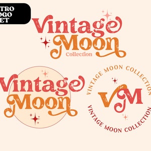 Retro Logo Design, Funky Logo Set, Beauty Logo Bundle, Boho vorgefertigtes Vintage Logo Design, Hippie 70s Boho Logo Kit, Wimpern/Haar/Nagel