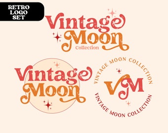 Retro Logo Design, Funky Logo Set, Beauty Logo Bundle, Boho Premade Vintage Logo Design, Hippie 70s Bohemian logo Kit, Lash/Hair/Nail