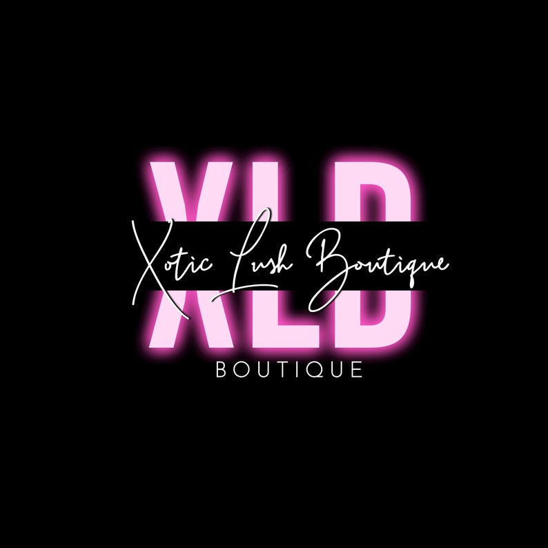 May include: Pink neon sign with the text "XLD" and the words "Xoctic Lush Boutique" written in white cursive script below the sign. The words "BOUTIQUE" are written in white below the cursive text.