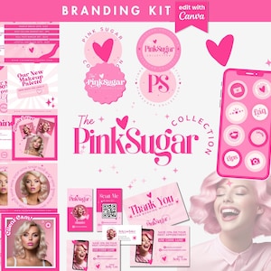 Retro branding kit, Bakery branding, Pink Branding Package for small business, Vintage Branding Kit Editable in Canva, Pink Logo Design