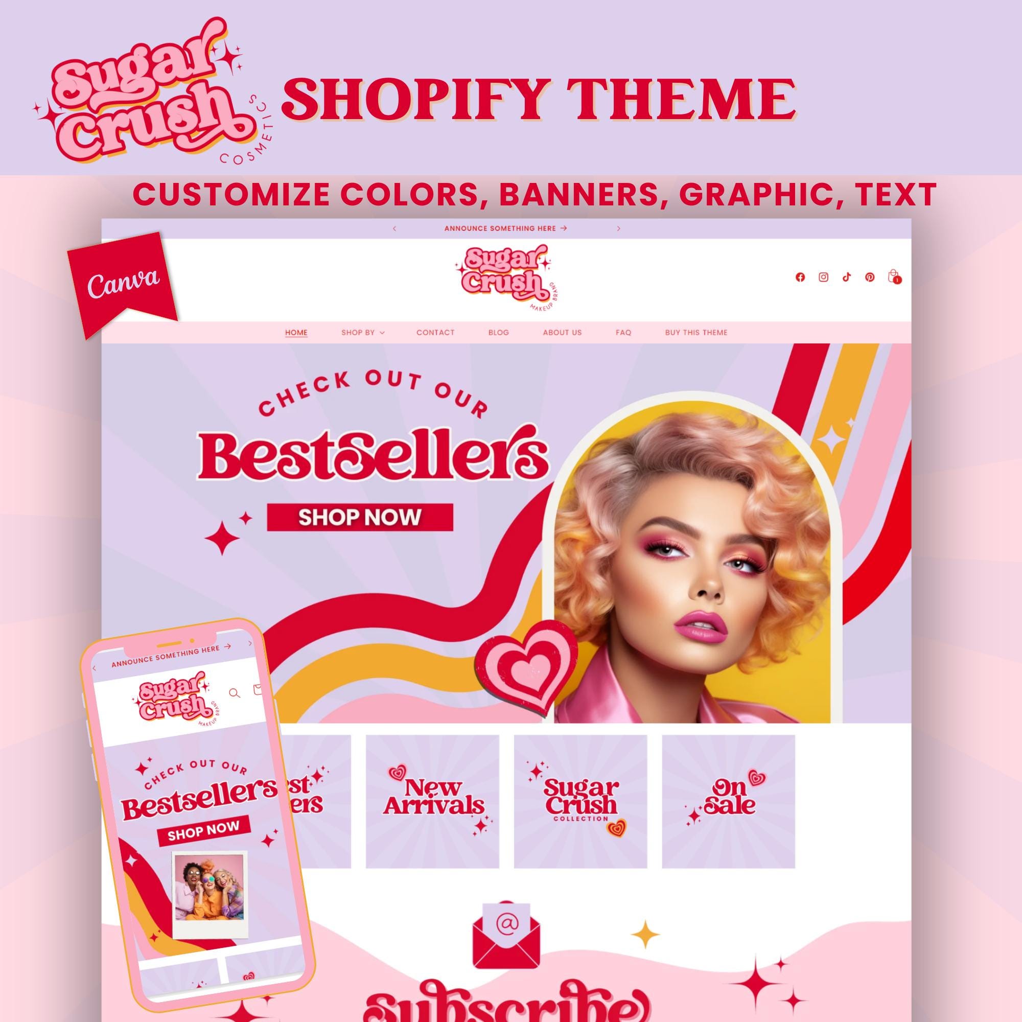 Shopify Theme Template Retro Design - Shopify Website - Bright Retro Shopify Banners - Shopify 2.0 Themes - Online Boutique website template