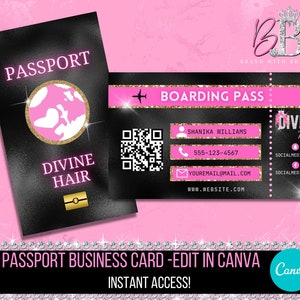 パスポート名刺、搭乗券名刺、名刺デザイン、ネオンとゴールドの名刺、DIY Canva、ポイントカード、ヘアラッシュ