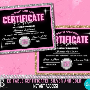 Certificate of Completion Design, Editable Lash Certificate, DIY Canva Completion Certificate, Nails - Hair- Body Contouring Certificate