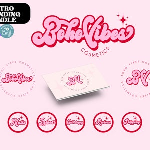 Premade Boho Logo Branding Kit Design For Small Business, Retro Branding Set, Groovy/Hippie/70&#39;s/Funky Editable Logo and Highlight Covers