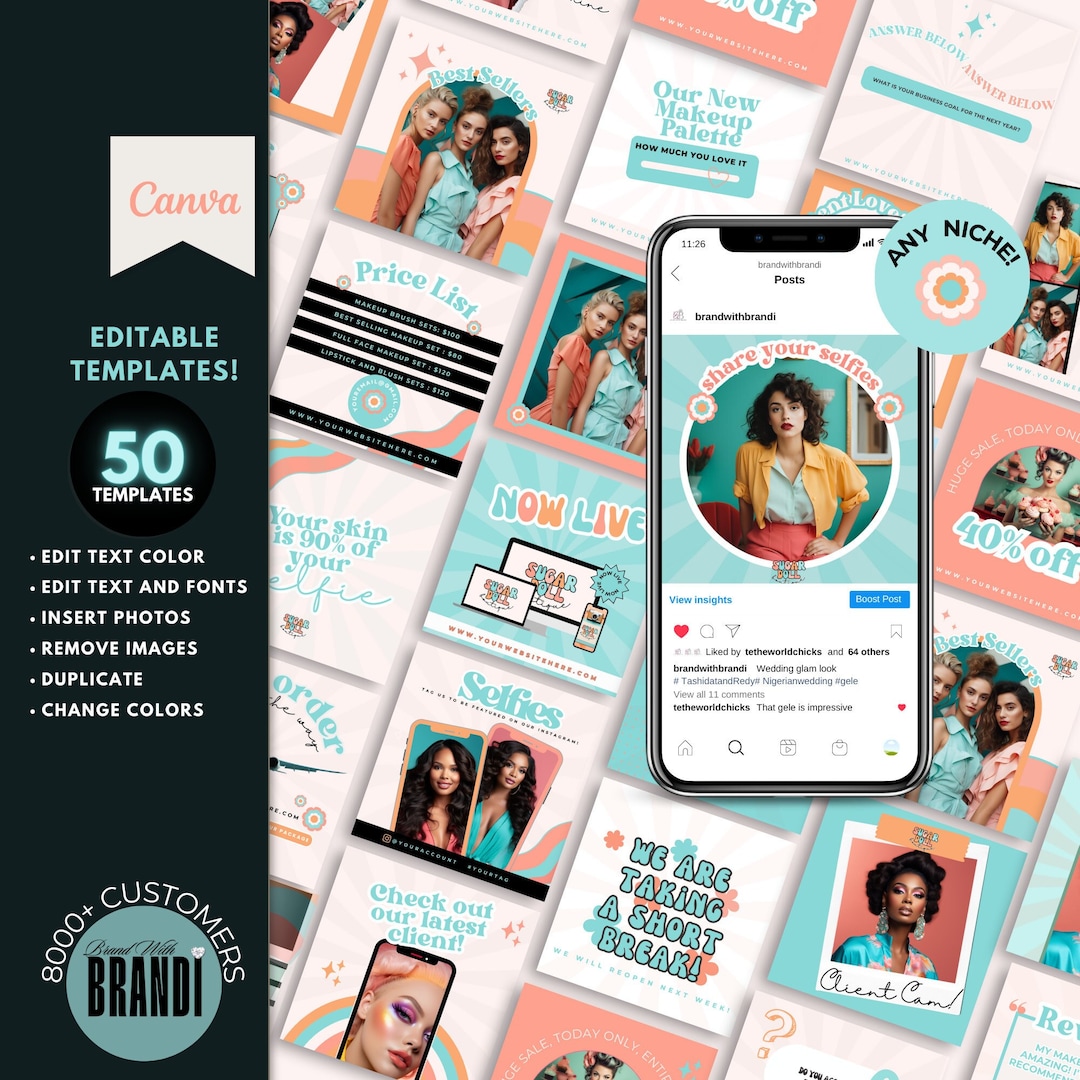 Instagram Post Template Bundle - 50 Canva Editable Social Media ...