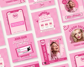 Pink Retro Social Media Post Templates, Canva Editable Instagram Flyers for Hair/Lash/Nails/Cosmetics- Beauty Branding, Y2K instagram